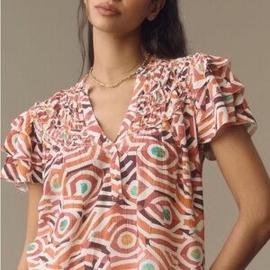 Maeve Short Sleeve Ruffle Yoke Blouse